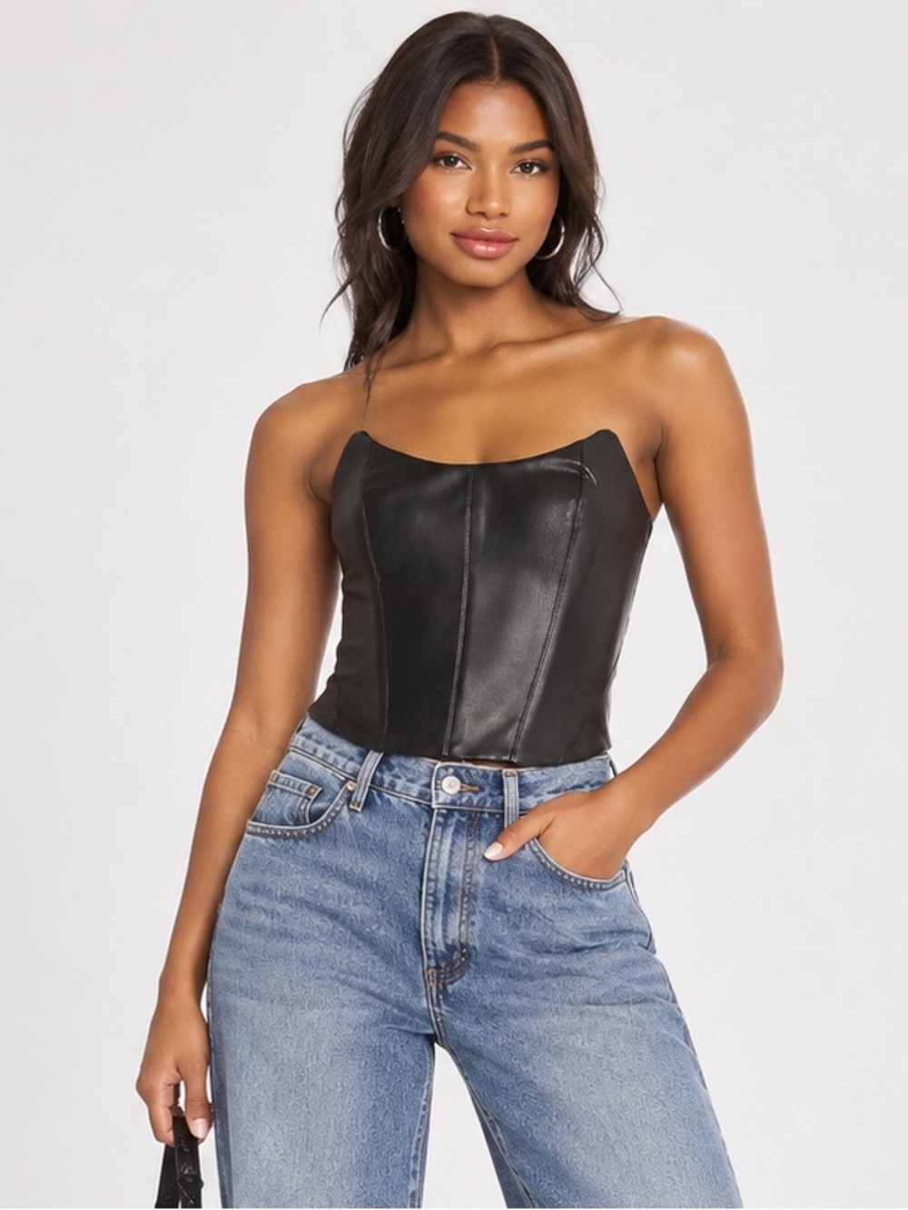New! NBD Yennifer Faux Leather Strapless Bustier Corset Top Black🖤 Small